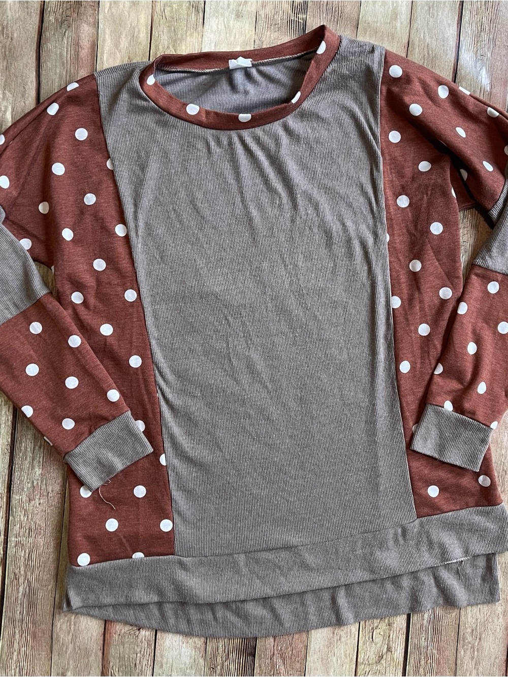 Sew In Love Brown & Rust Polka Dot Long Sleeve Top